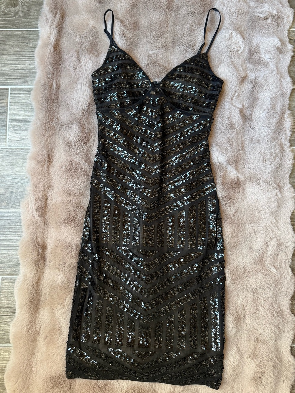 Express black sequin sleeveless mini dress, size 0